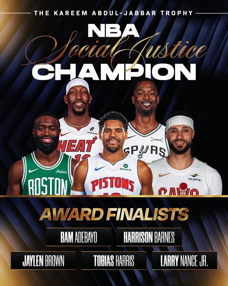 NBA社会正义冠军奖候选出炉:布朗、阿德巴约等5人入围 NBA社会正义冠军奖候选出炉:布朗、阿德巴约等5人入围